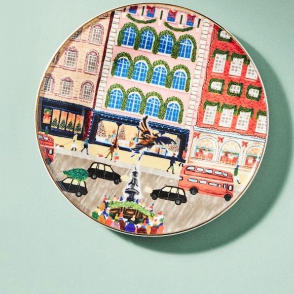 NIB Anthropologie 2022 year Holiday in the City LONDON Dessert Plate Christmas - Picture 1 of 9